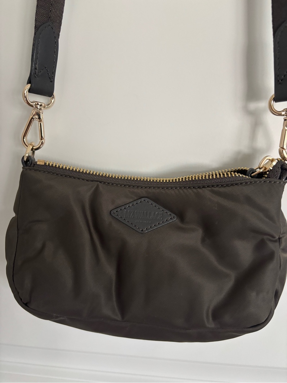 MZ Wallace Dark Brown Nylon Crossbody with Gold Hardware